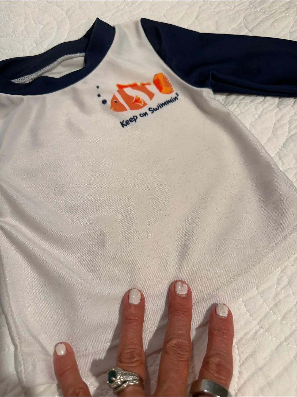 Long-Sleeve Navy & White Rashguard Set with Orange Fish Print